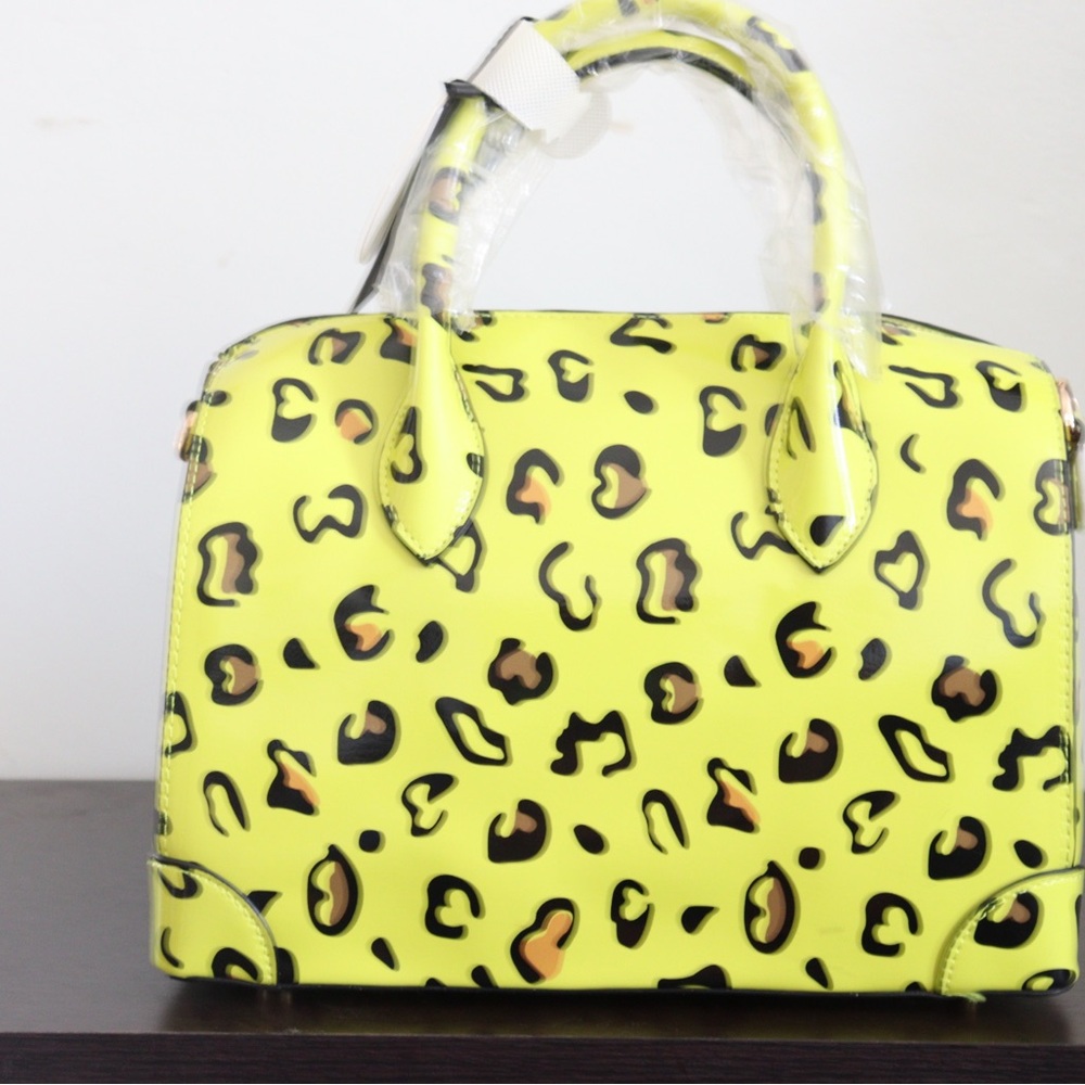 Leopard Print Handbag - Yellow and Black